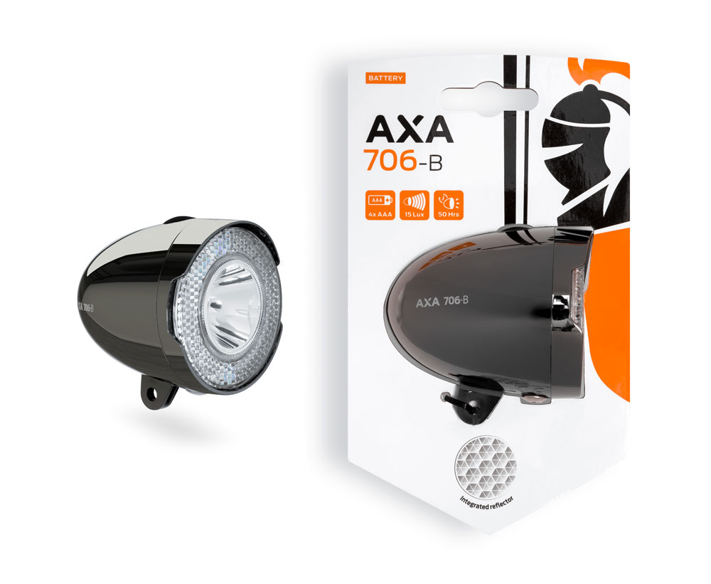 Axa koplamp 706 15 lux batt dark chrome